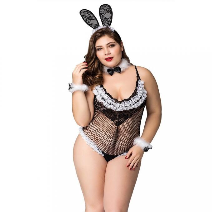 Grandi pigiami Mesh Black Lace Sex Lingerie di Bunny Girl Cute One Piece dei pigiami dei pigiami