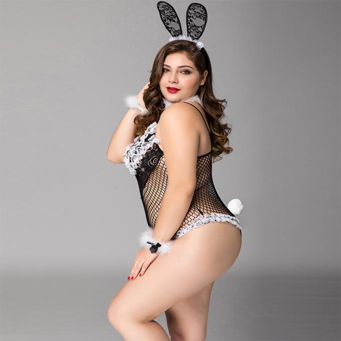 Grandi pigiami Mesh Black Lace Sex Lingerie di Bunny Girl Cute One Piece dei pigiami dei pigiami