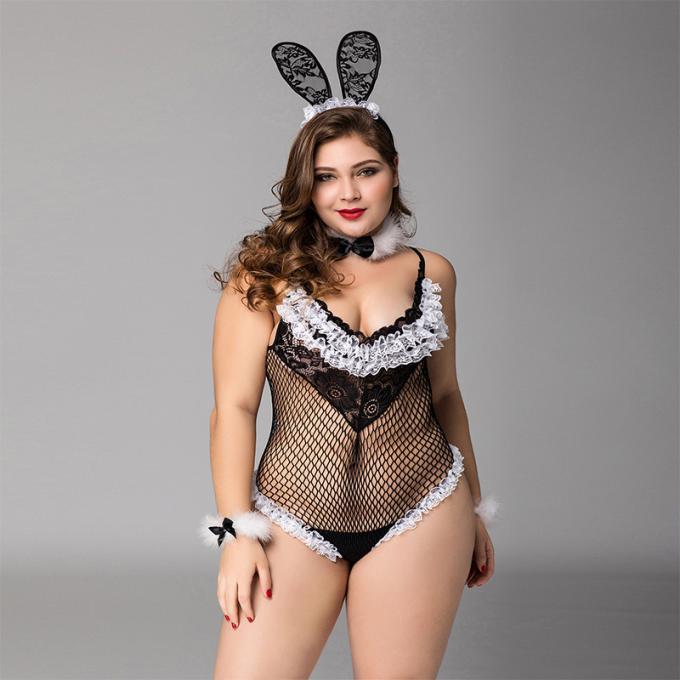 Grandi pigiami Mesh Black Lace Sex Lingerie di Bunny Girl Cute One Piece dei pigiami dei pigiami