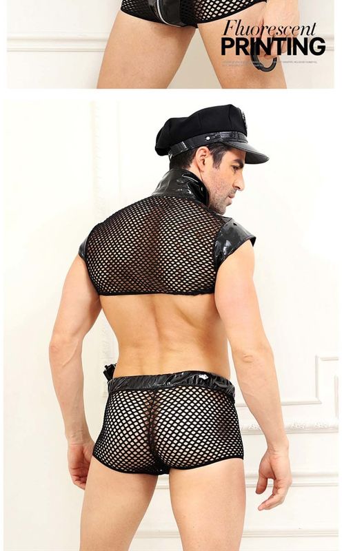 Nylon sexy di Lingerie Uniform Nightclub dell'ufficiale di polizia dell'uomo della camicia senza maniche