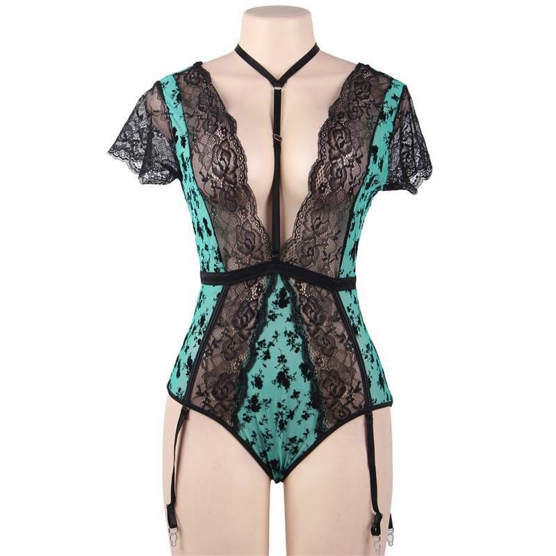 Tuta sexy floreale del pizzo del busto della biancheria 5XL del pizzo di grande prospettiva grande