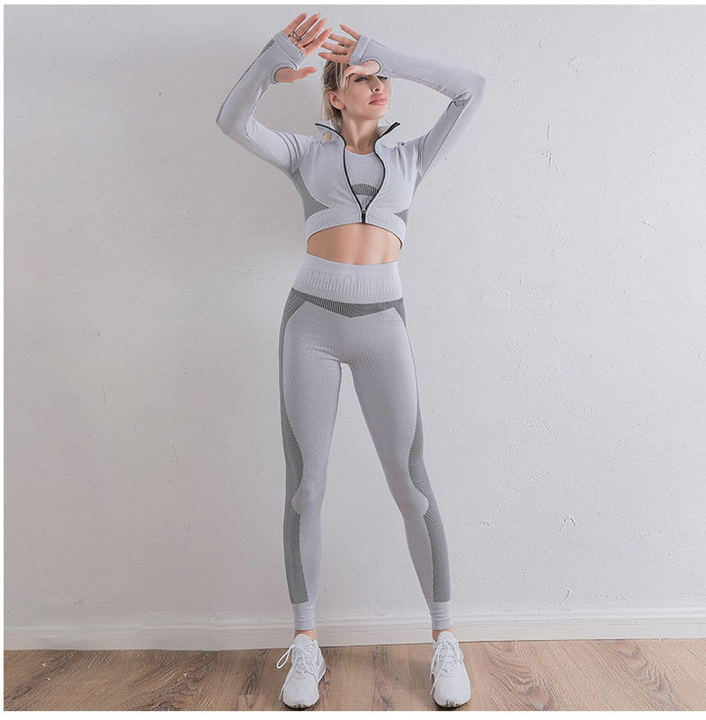 L'anca mette le signore in cortocircuito costolate del reggiseno di sport di yoga 2/3 di vestito di palestra dei pc che esegue i vestiti